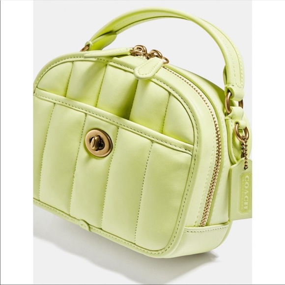 🔥🔥🔥NEW Coach Lunchbox Top Handle With Quilting Crossbody Bag Pale Lime - Picture 3 of 10